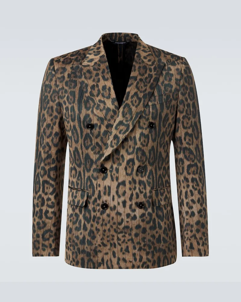 Dolce & Gabbana Blazer in misto cotone con stampa leopardata Marrone