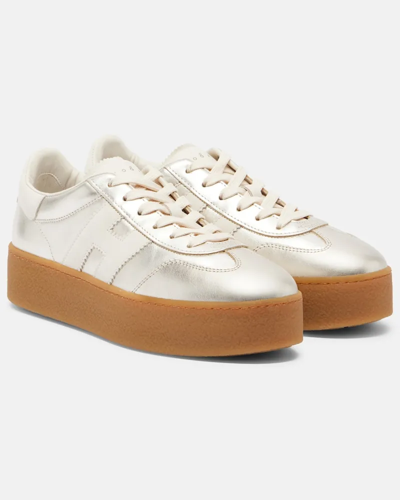 Hogan Sneakers platform H698 in pelle metallizzata Argento