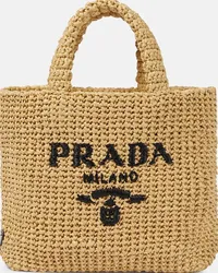 Prada Borsa in rafia con logo Beige