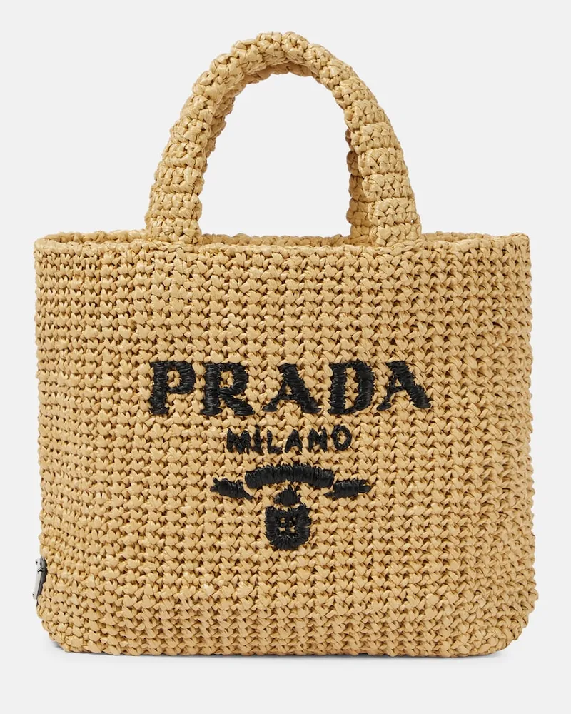 Prada Borsa in rafia con logo Beige
