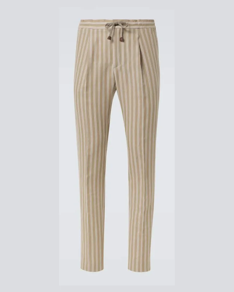 Slowear Pantaloni tapered in cotone e lino Marrone