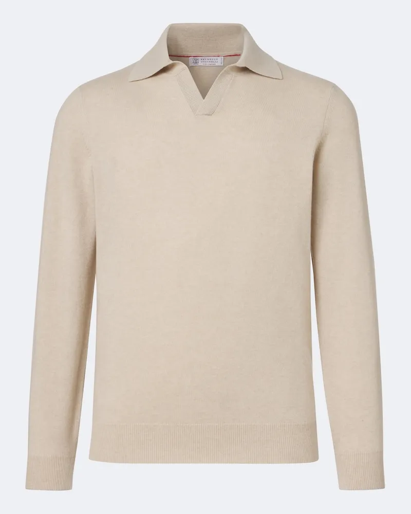 Brunello Cucinelli Pullover polo in cashmere Beige