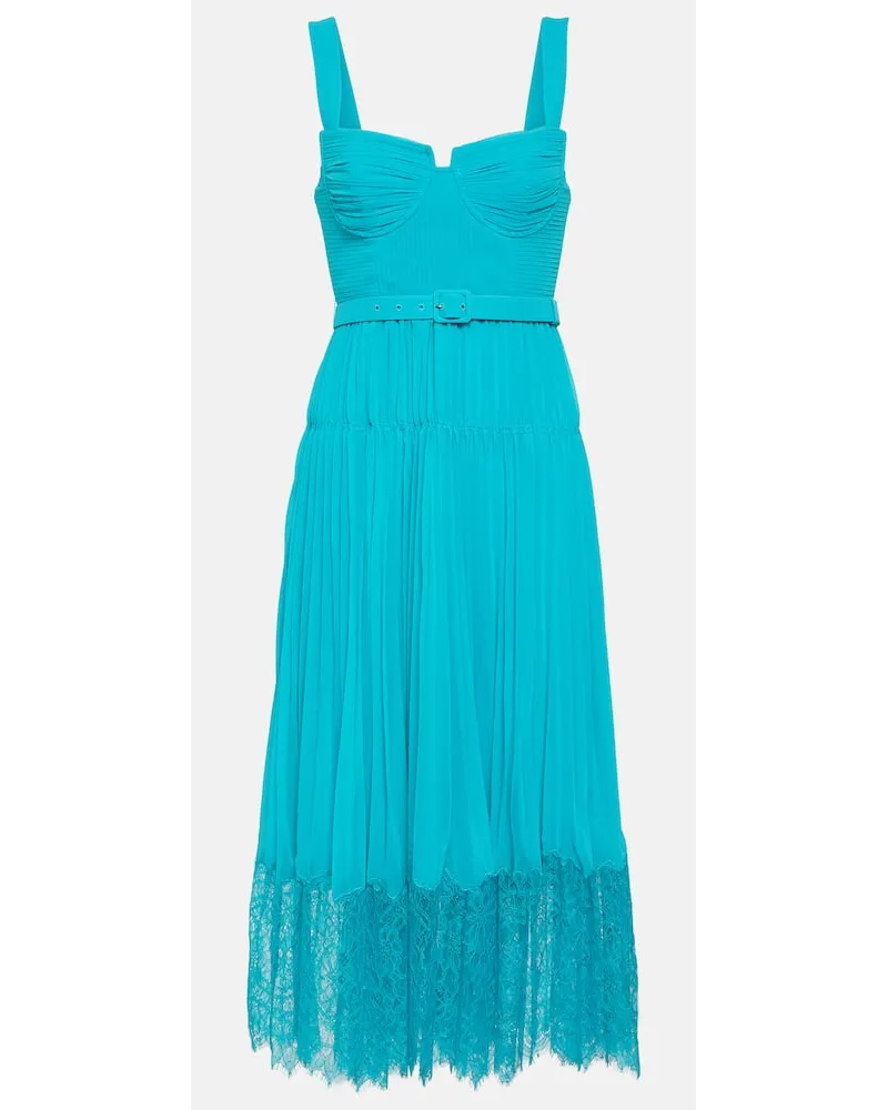 Self-Portrait Abito midi in chiffon con pizzo Blu
