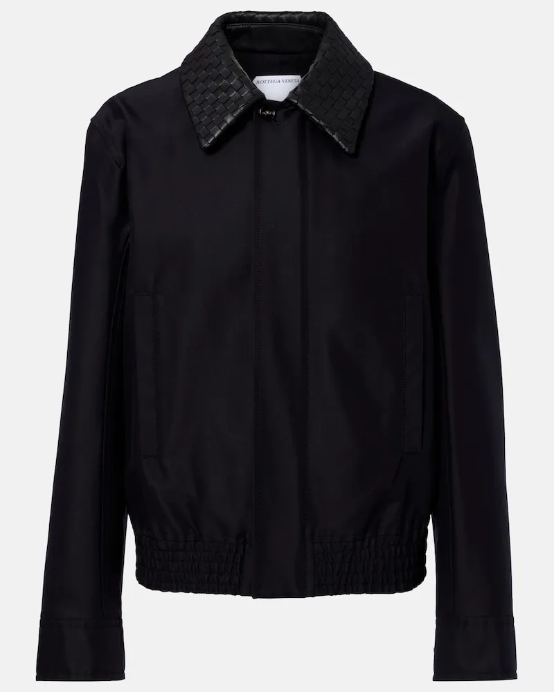 Bottega Veneta Trench Intrecciato in canvas con pelle Nero