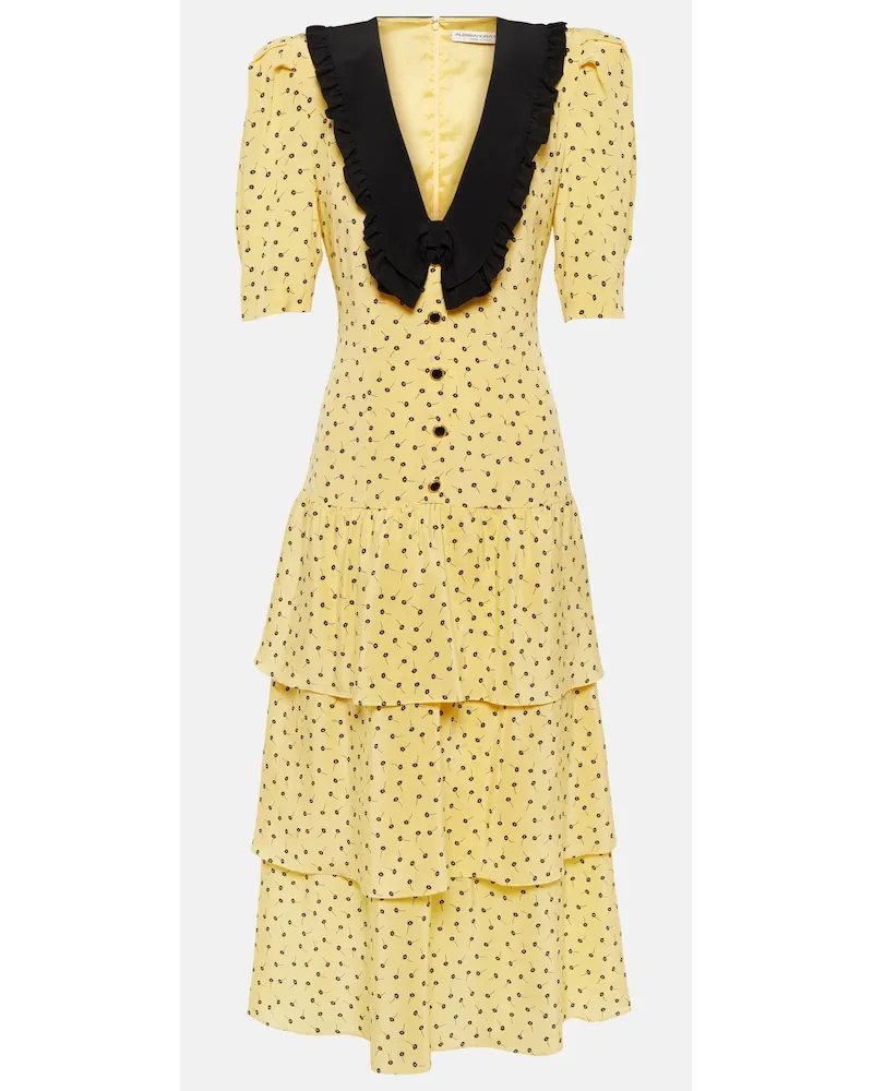 Alessandra Rich Abito midi in seta con stampa Giallo