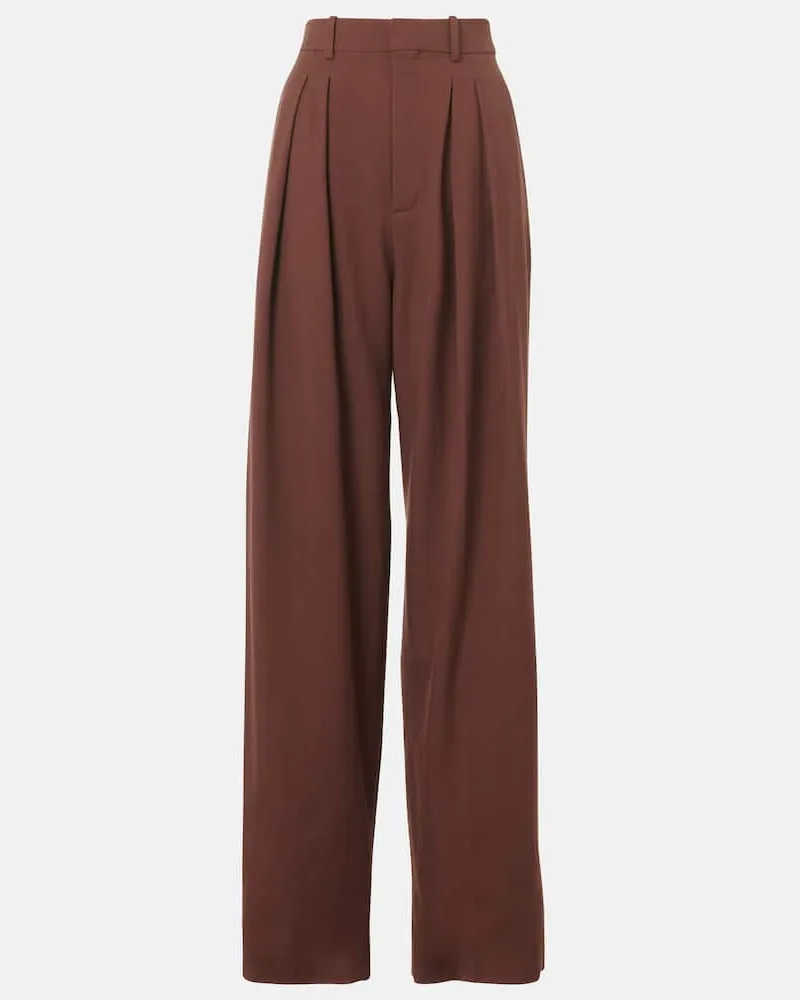 Saint Laurent Pantaloni a gamba larga in gabardine a vita alta Marrone