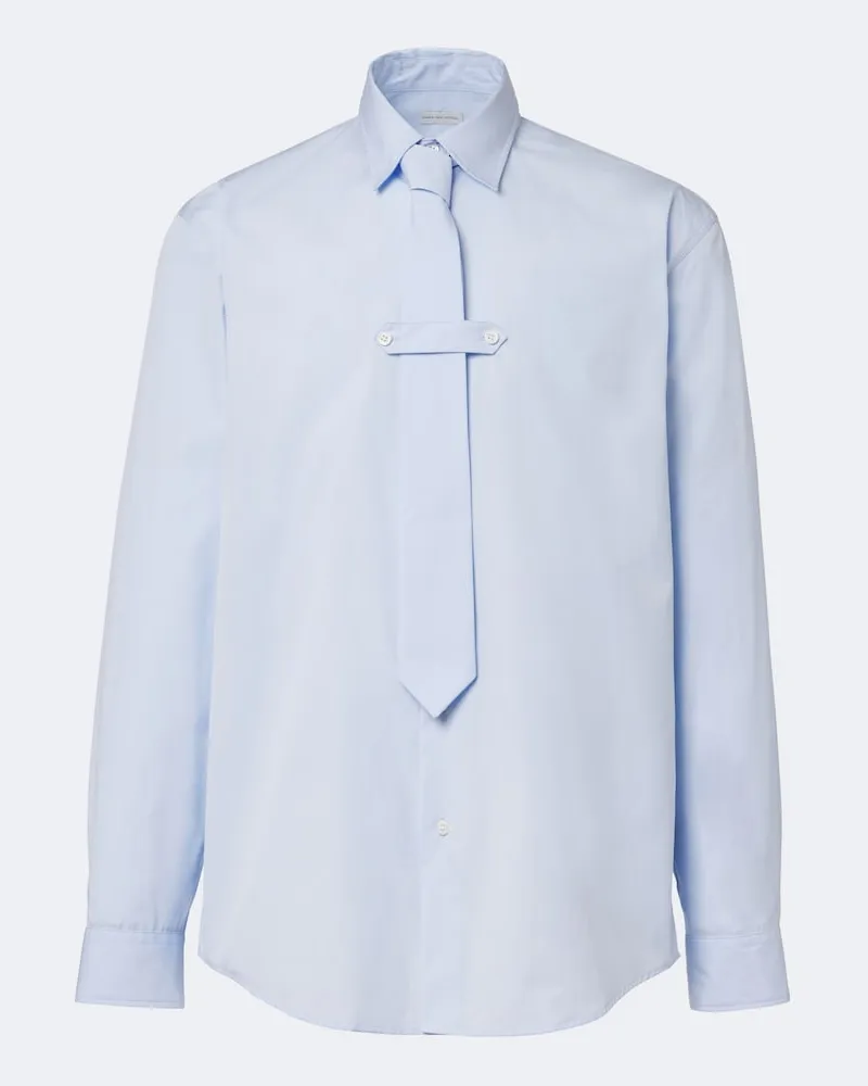 Dries van Noten Camicia in popeline di cotone con cravatta Blu