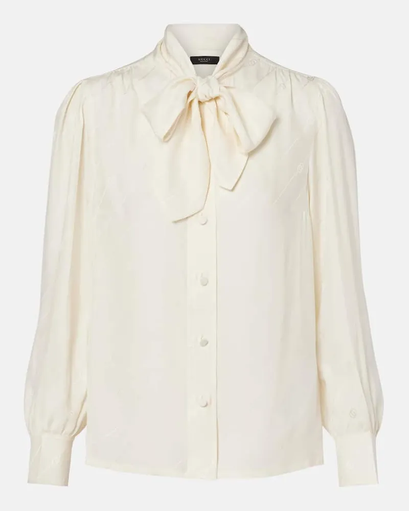 Gucci Blusa in crÃªpe di seta Interlocking G Bianco