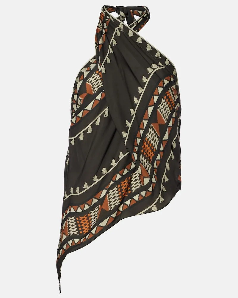 Johanna Ortiz Top Ancestral in georgette di seta con stampa Nero