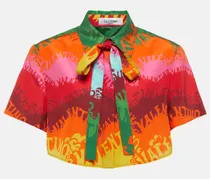 Camicia cropped in seta e cotone con stampa