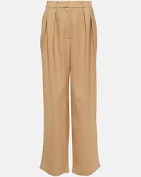 FRANKIE Shop Pantaloni Tansy in twill a gamba larga Marrone