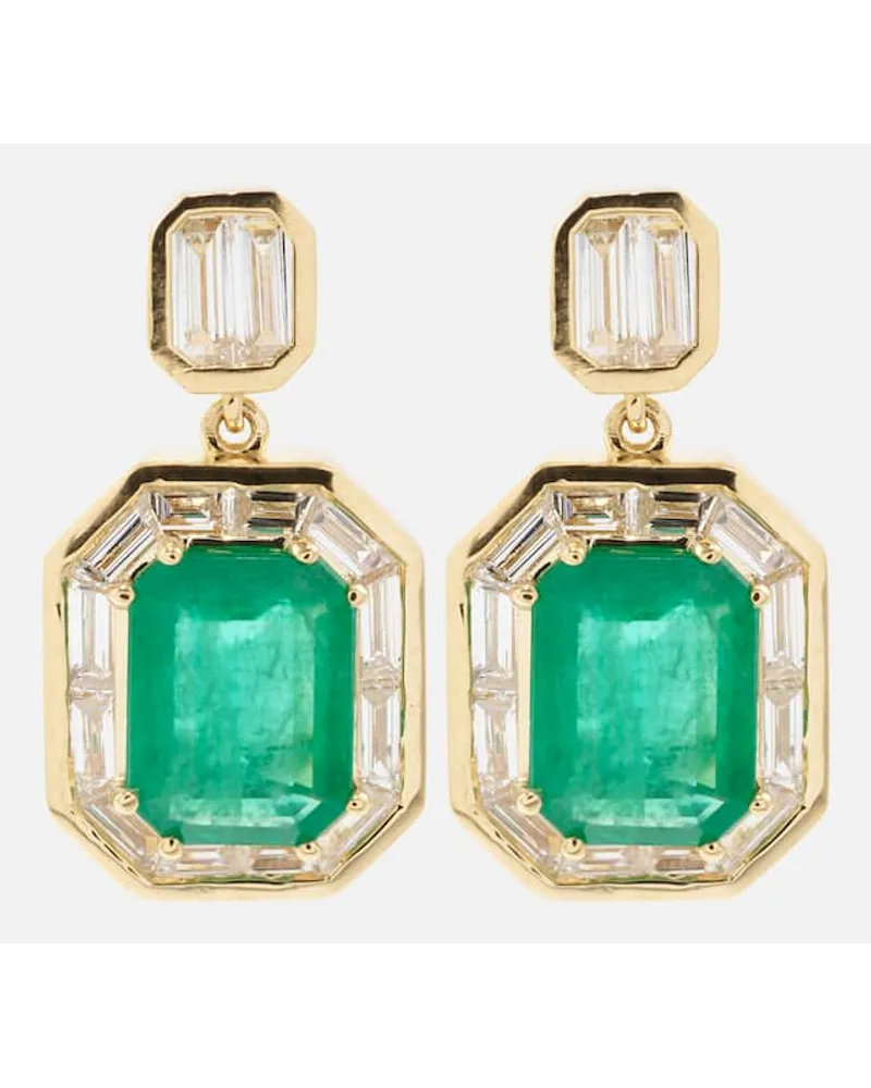 SHAY Orecchini Halo in oro 18kt con smeraldi e diamanti Verde