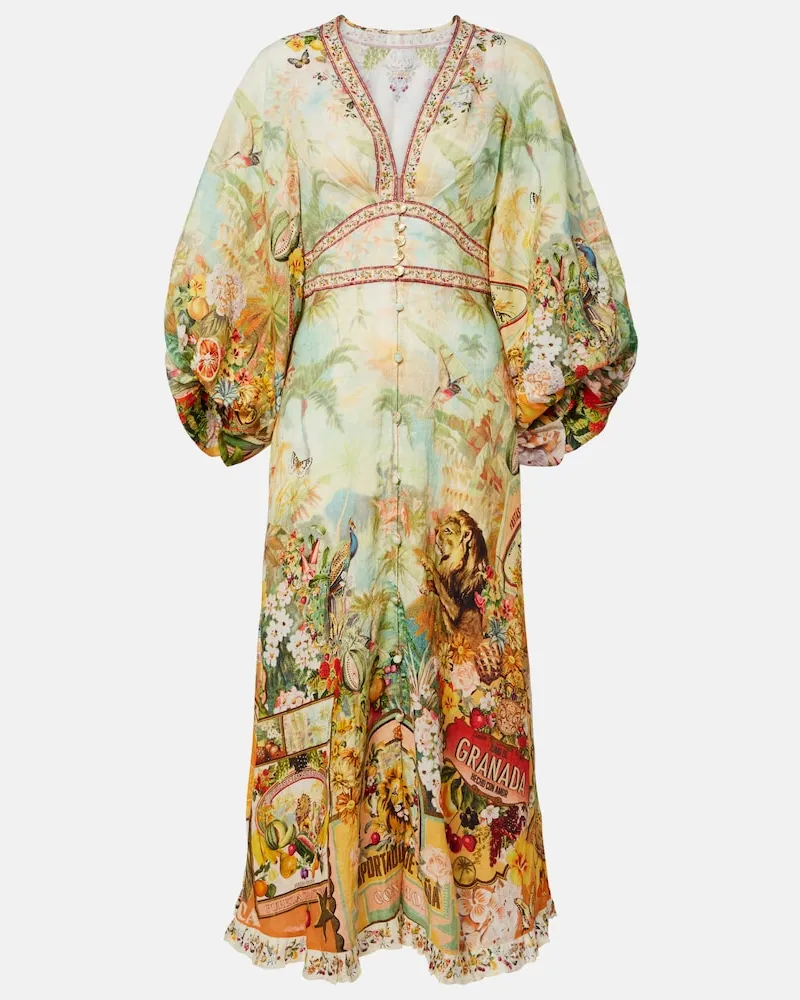 Camilla Abito midi in lino con stampa Multicolore