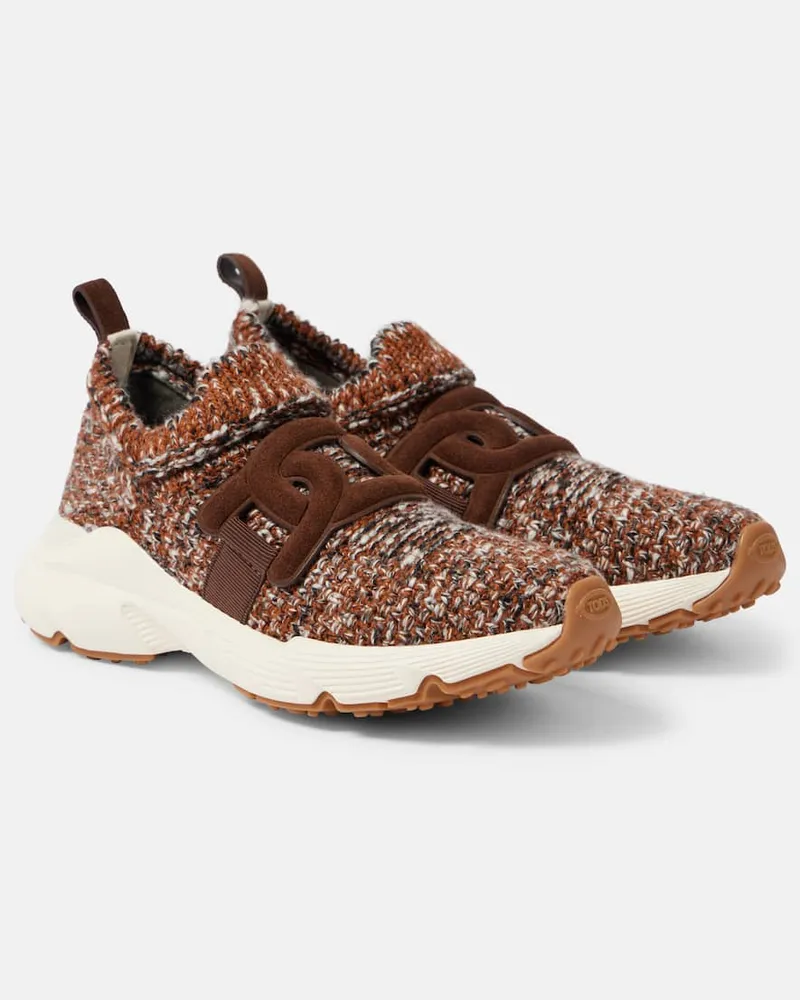 TOD'S Sneakers in maglia con pelle Marrone