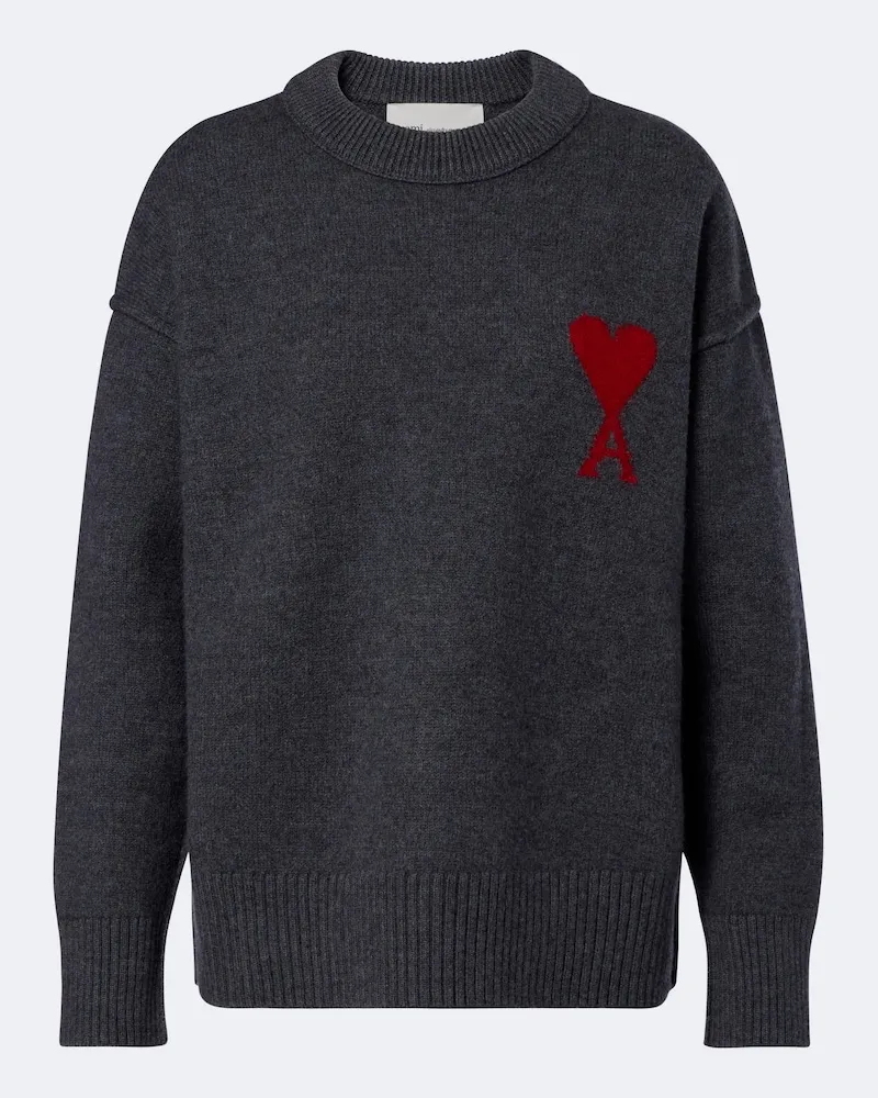 AMI Paris Pullover Ami De Cœur in lana vergine Grigio