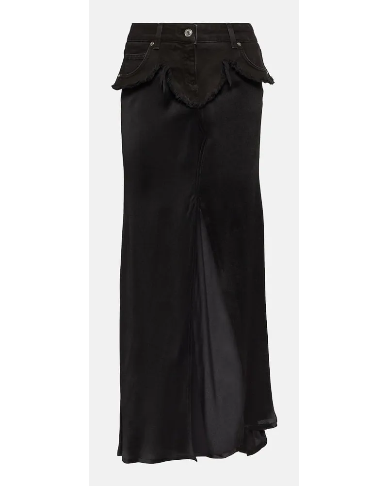 Blumarine Gonna lunga in raso con denim Nero