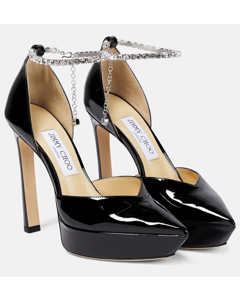Jimmy Choo Pumps Saeda 125 con plateau e cristalli Nero