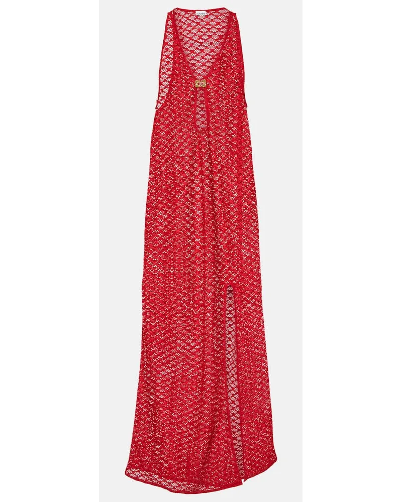 Ganni Abito lungo in mesh con cut-out Rosso