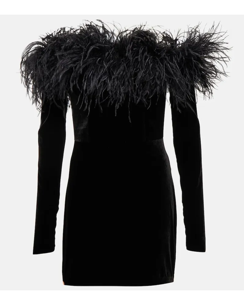 Alessandra Rich Miniabito in velluto con piume Nero