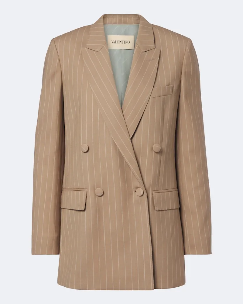 Valentino Garavani Blazer doppiopetto in lana vergine gessato Beige