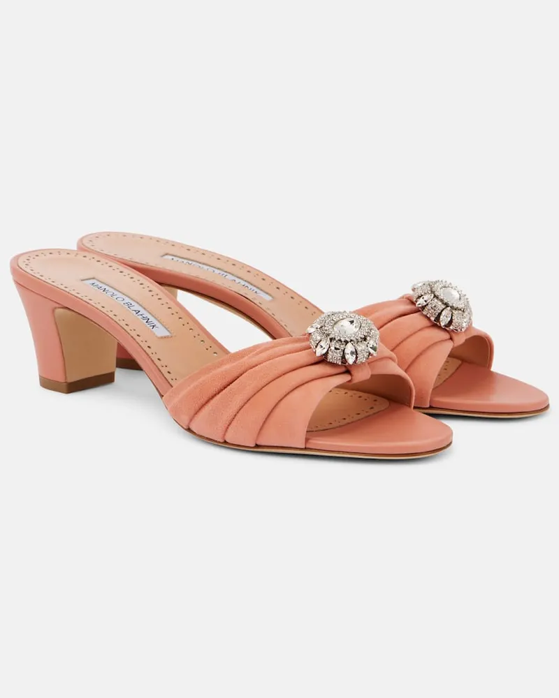 Manolo Blahnik Mules Ansaklo 50 in suede con cristalli Arancione