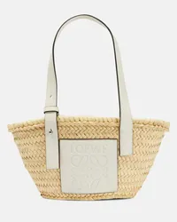 Loewe Shopper in foglie di palma e pelle Bianco