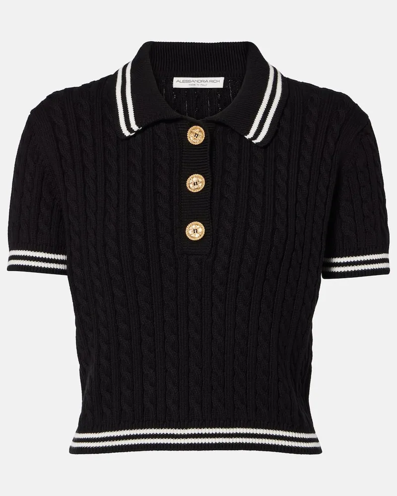 Alessandra Rich Polo in maglia di cotone a trecce Nero