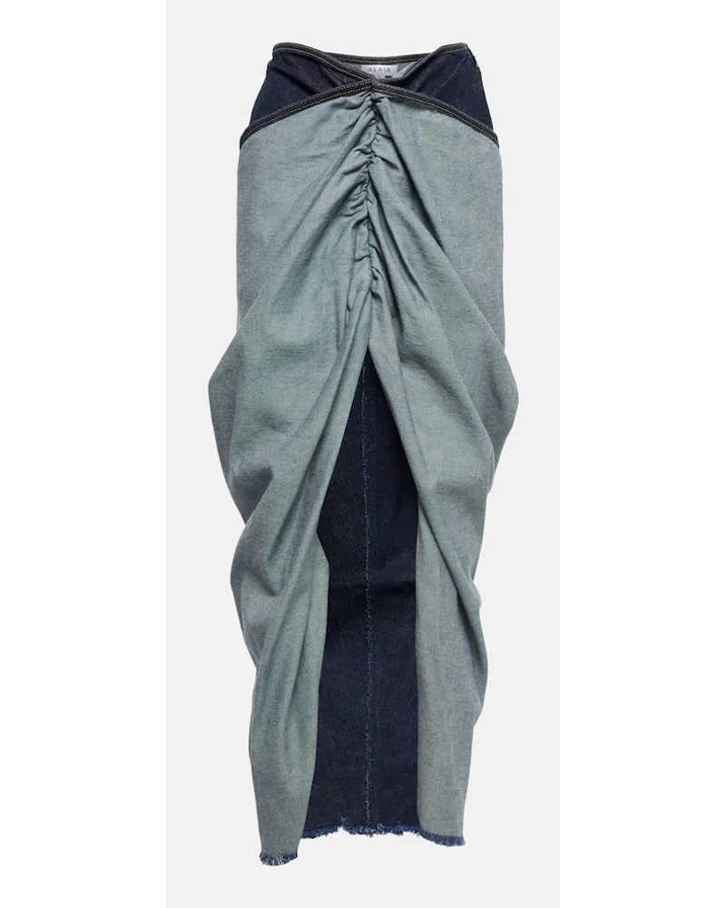 Alaïa AlaÃ¯a Gonna lunga in denim drappeggiato Blu