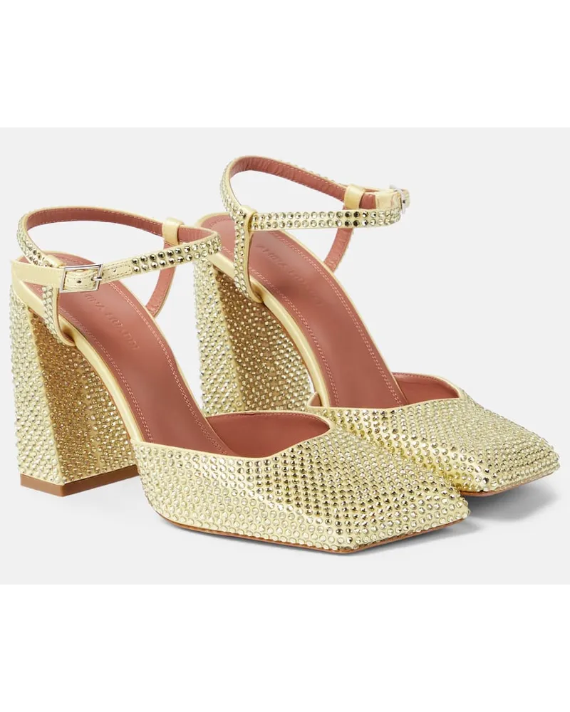 Amina Muaddi Pumps Charlotte 95 in raso con cristalli Giallo