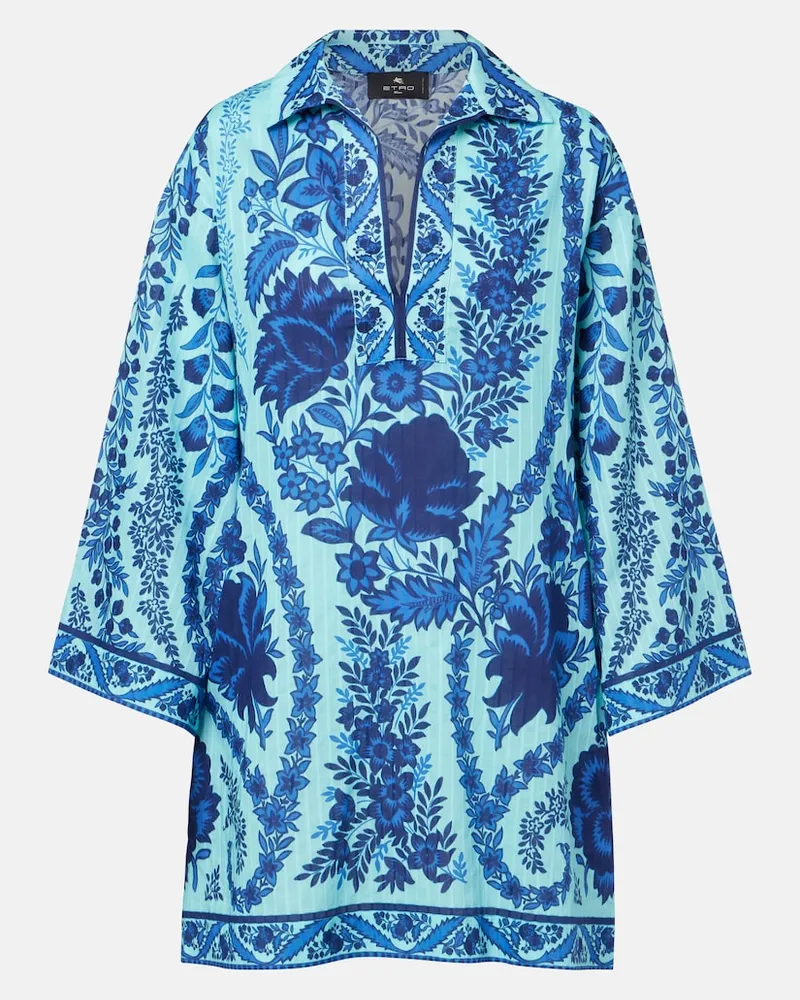 Etro Abito corto oversize in cotone con stampa paisley Blu