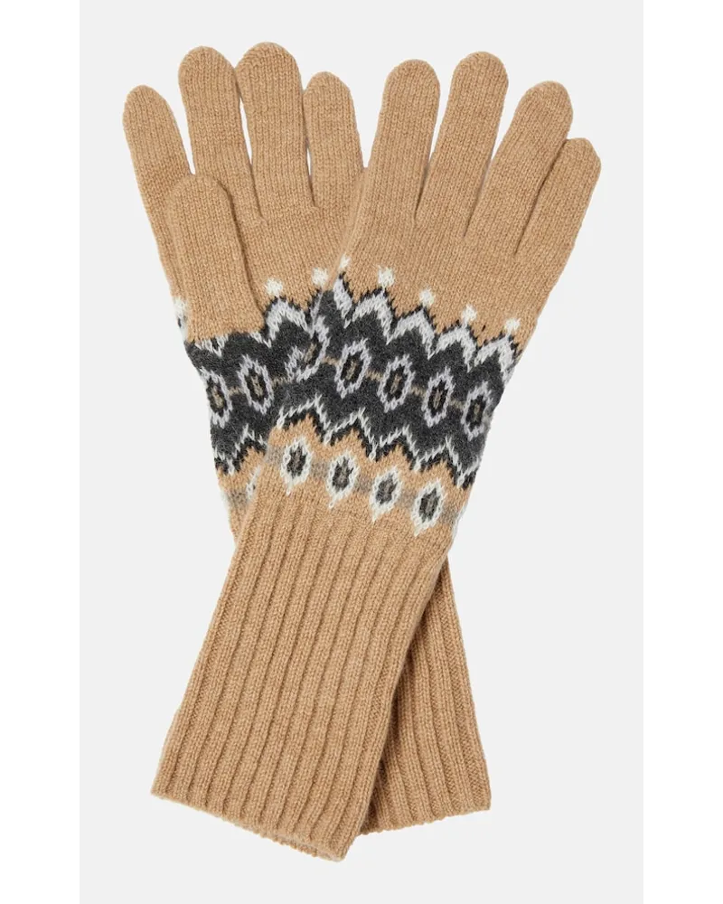 KHAITE Guanti Vail in misto cashmere con intarsi Beige