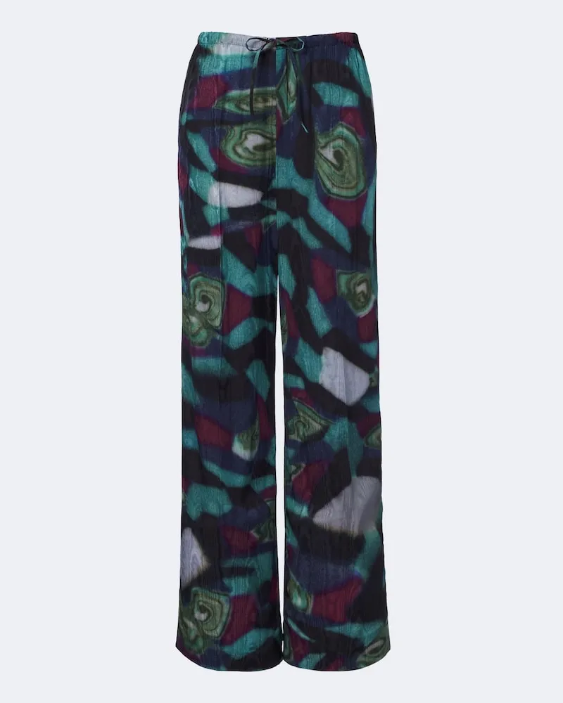 Dries van Noten Pantaloni a gamba larga in moiré con stampa Multicolore