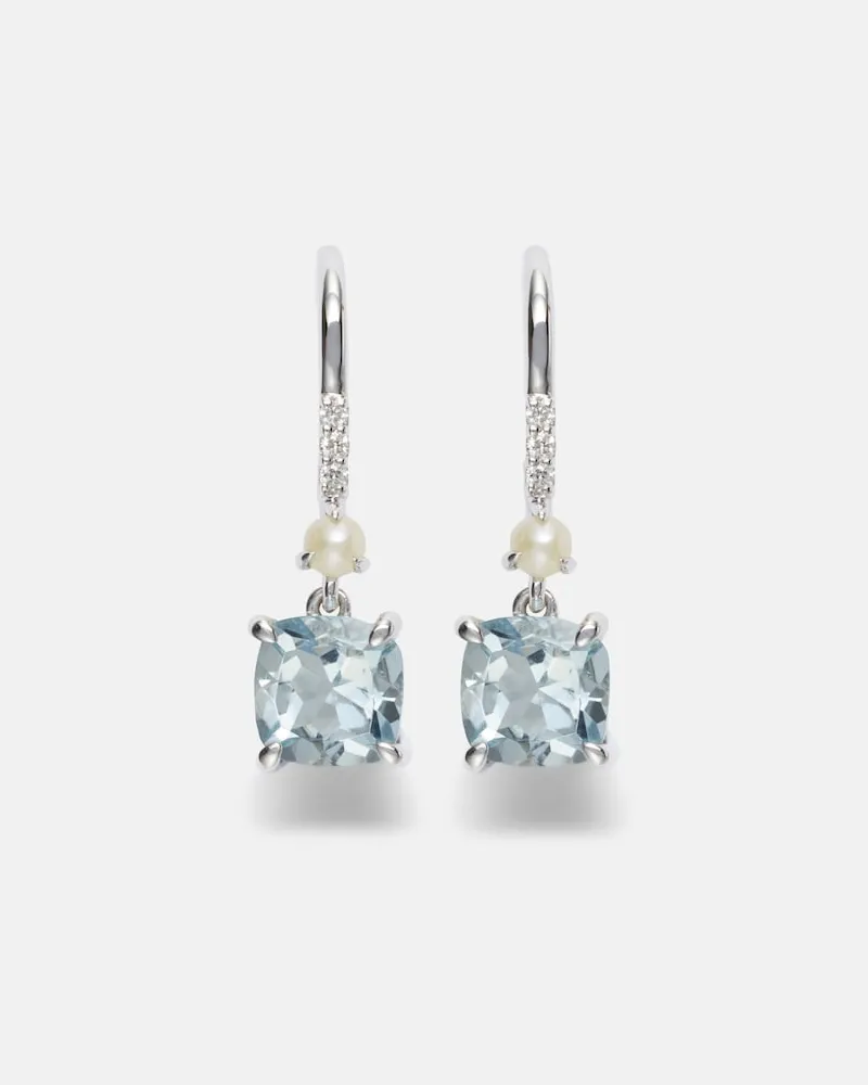 Stone & Strand Orecchini in oro bianco 14kt con acquamarina, perle e diamanti Argento