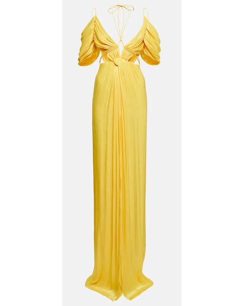 COSTARELLOS Abito lungo Thalia con scollo bardot Giallo