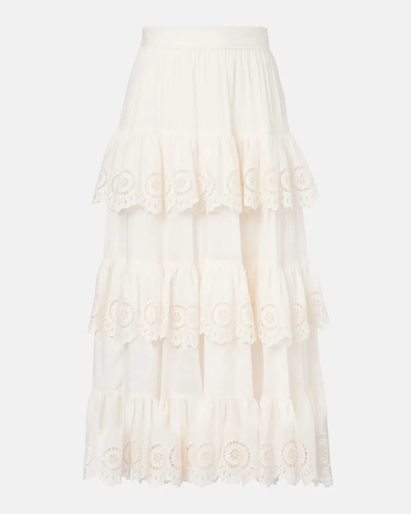 Zimmermann Gonna midi Lucky in cotone con ricamo Bianco