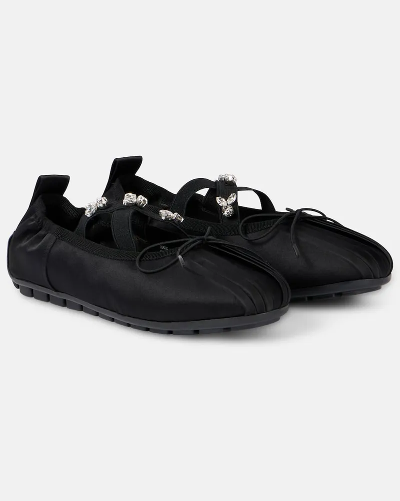 Simone Rocha Ballerine in raso con cristalli Nero