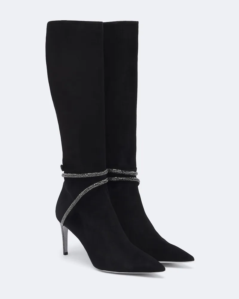 René Caovilla Stivali Cleo in suede con cristalli Nero