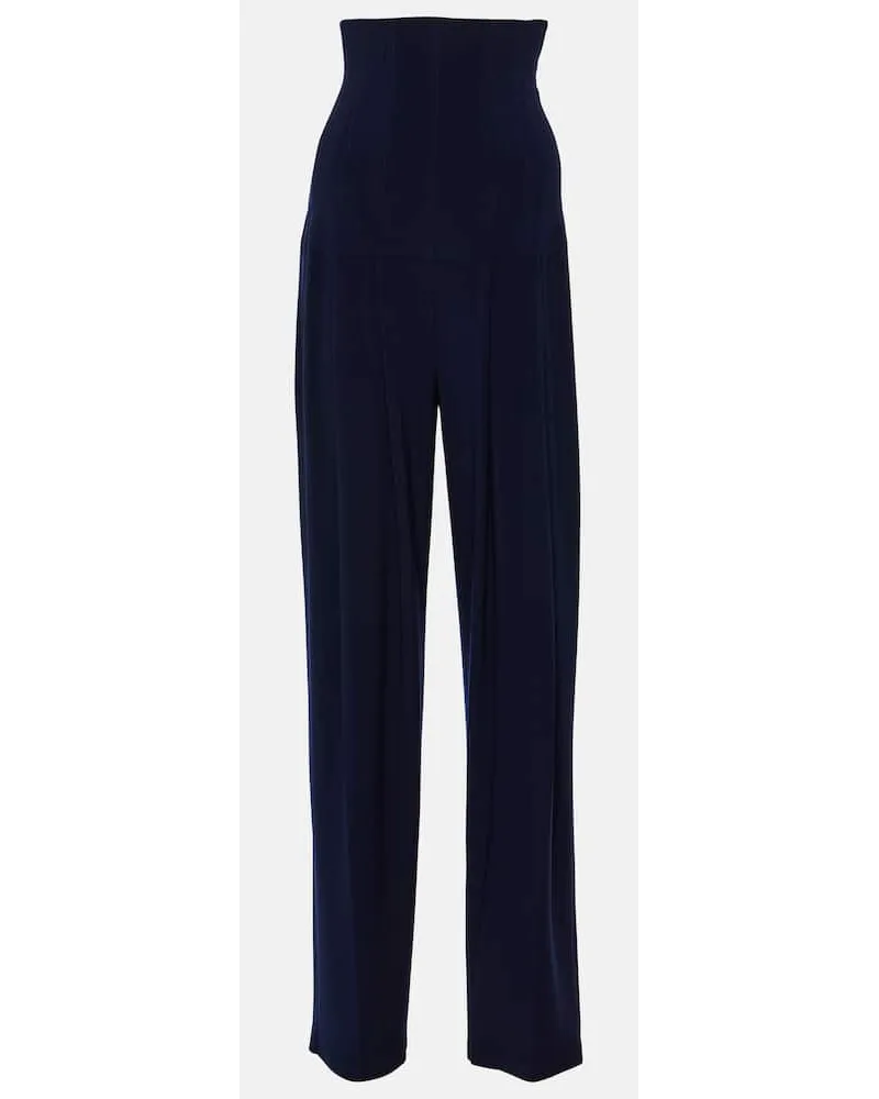 Norma Kamali Pantaloni a gamba larga e vita alta Blu