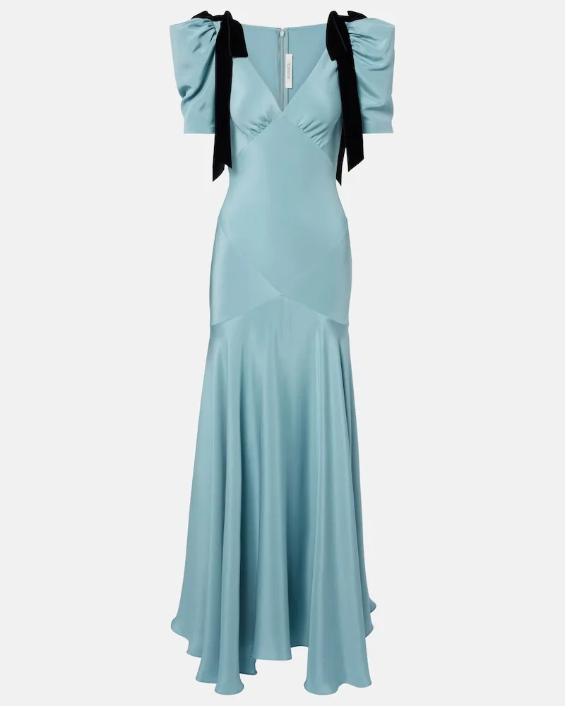 Rodarte Abito lungo in satin di seta con fiocco Blu
