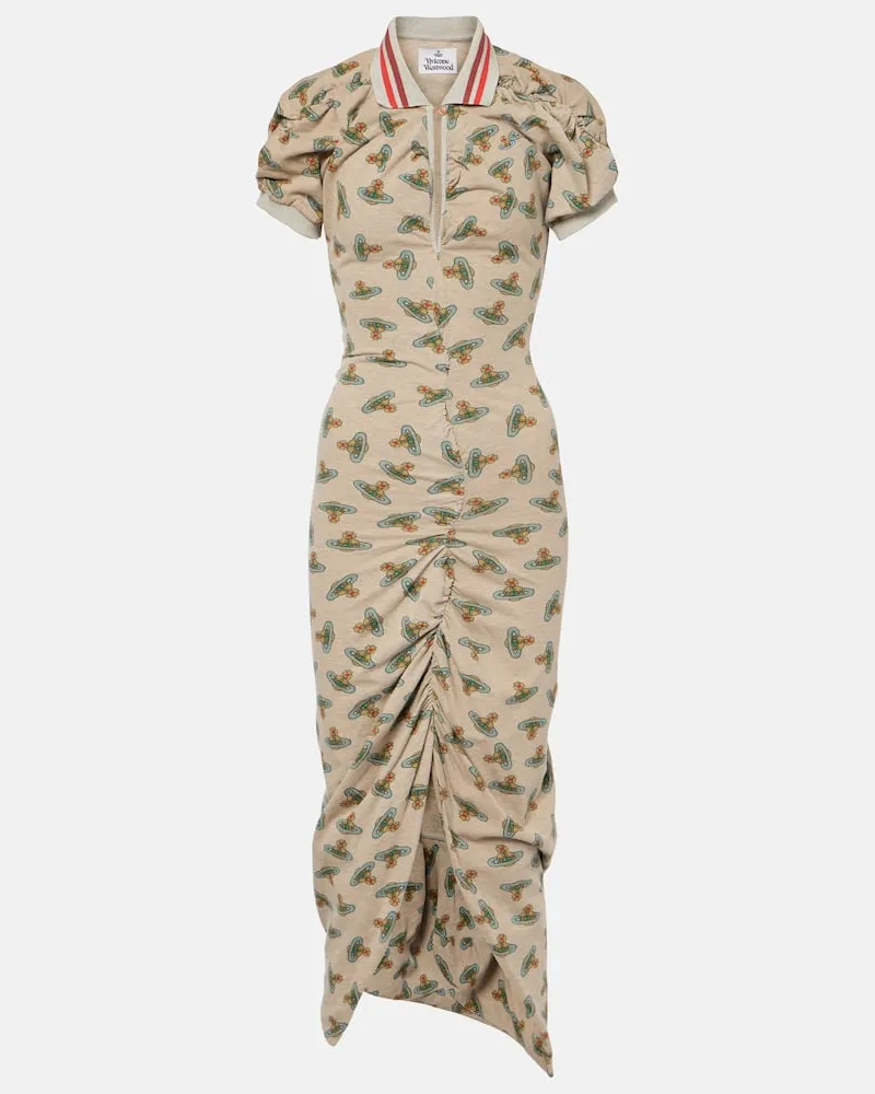 Vivienne Westwood Abito midi Pulling in cotone con stampa Beige
