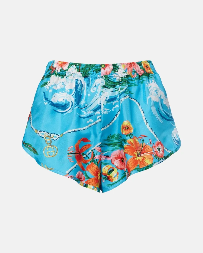 Gucci Shorts in twill di seta con stampa floreale Blu