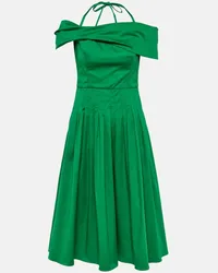 Oscar de la Renta Abito midi in seta con scollo bardot Verde