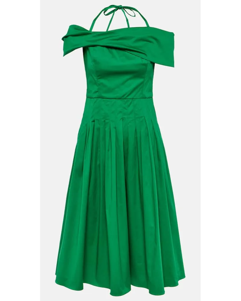Oscar de la Renta Abito midi in seta con scollo bardot Verde