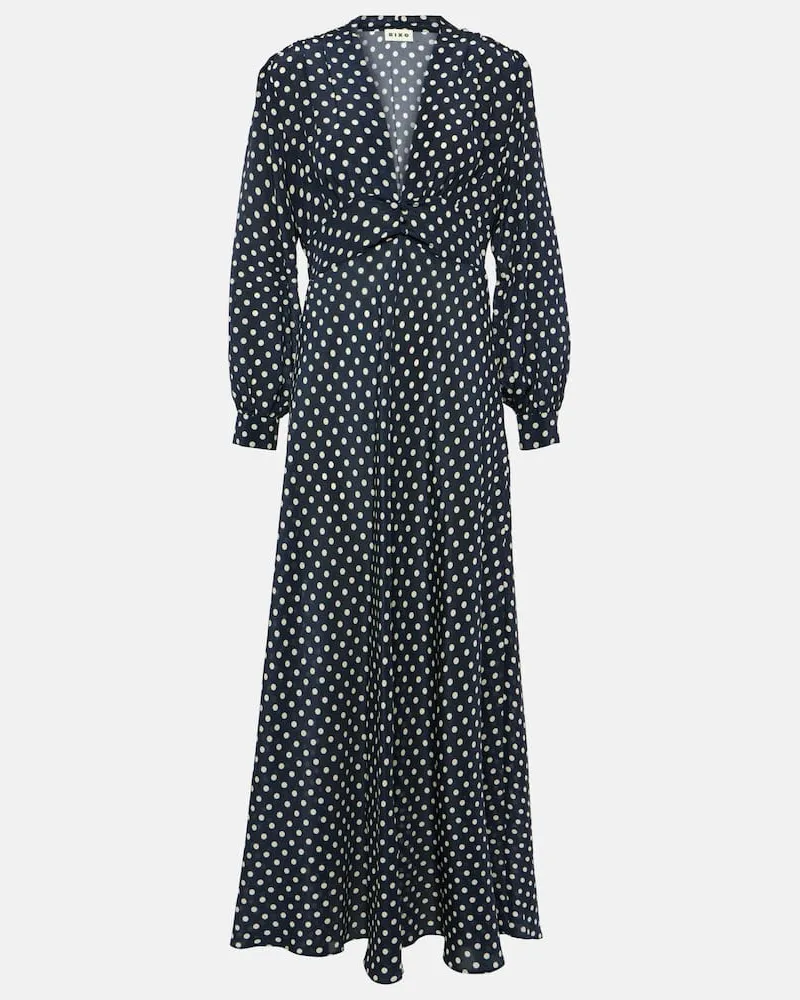 RIXO Abito lungo Emory in seta a pois Blu