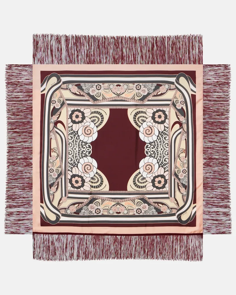 La DoubleJ Sciarpa in twill di seta con stampa e frange Multicolore
