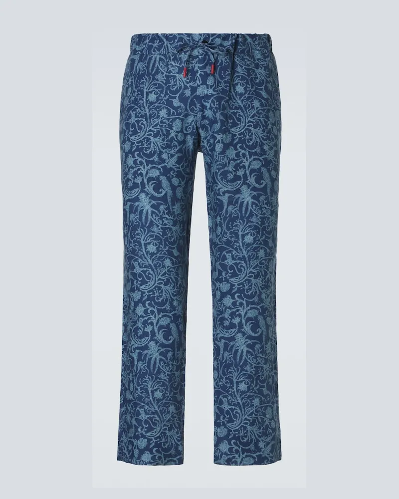 Kiton Pantaloni regular in lino con stampa Blu