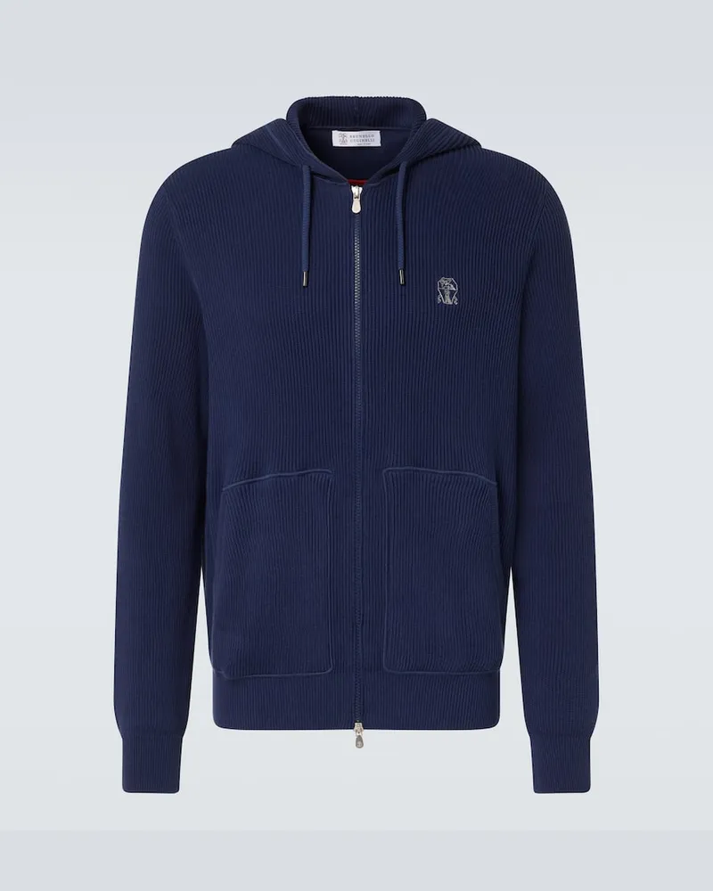 Brunello Cucinelli Felpa in cotone con cappuccio e zip Blu