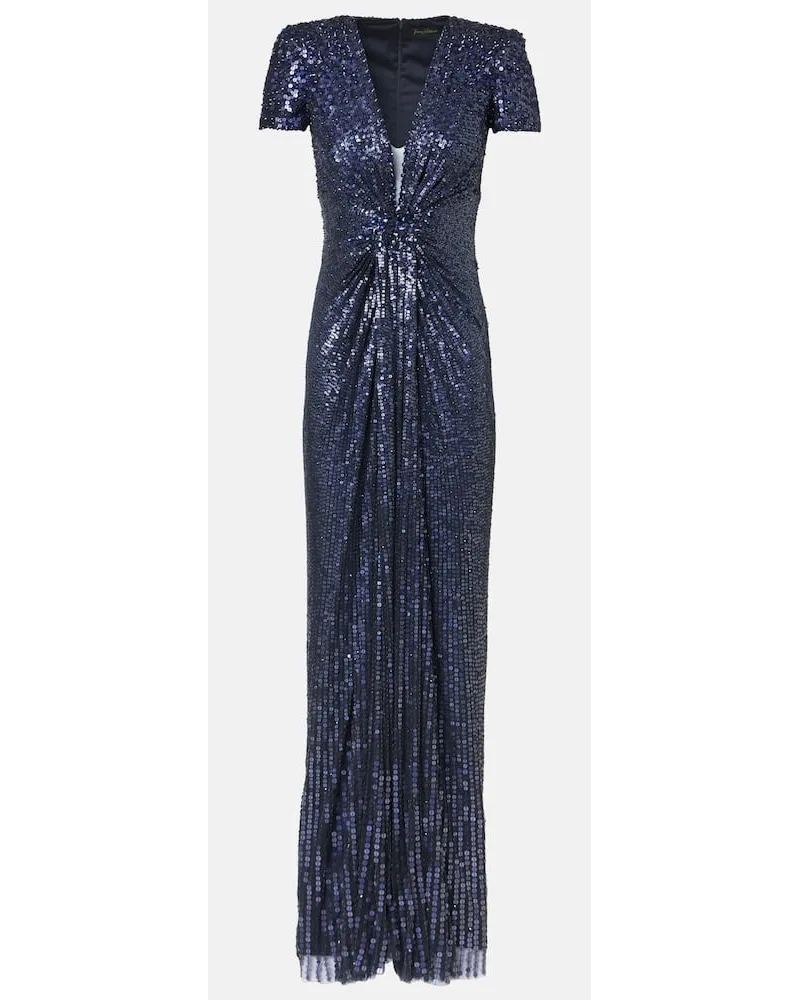 Jenny Packham Abito lungo Momoka con paillettes Blu