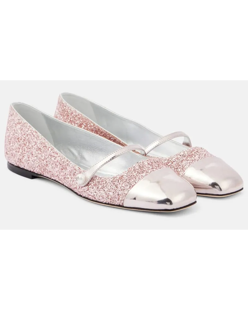 Jimmy Choo Ballerine Elisa con glitter e pelle Rosa