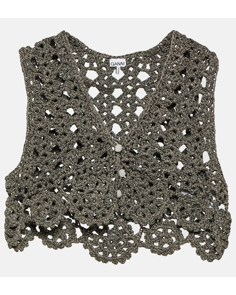 Ganni Top in crochet di misto cotone Nero